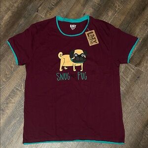 New LazyOne Snug Pug women's pajama tee‎ shirt size large